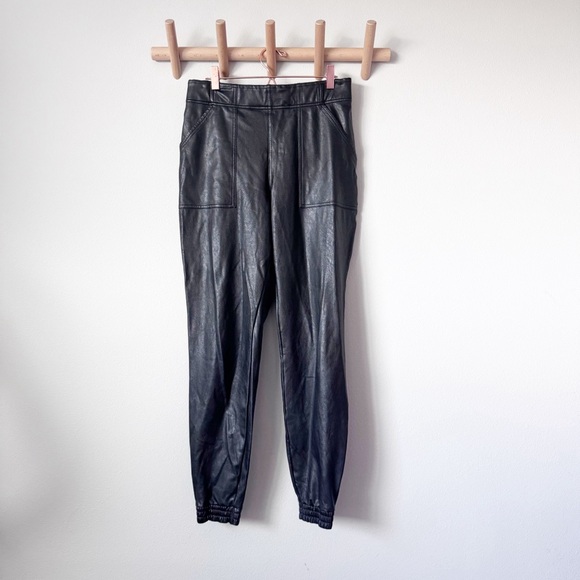 SPANX Black Faux Leather Joggers - Picture 3 of 14
